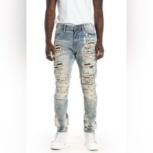 Smoke Rise Slim Tapered Heavy Rip And Repaired Jeans 34